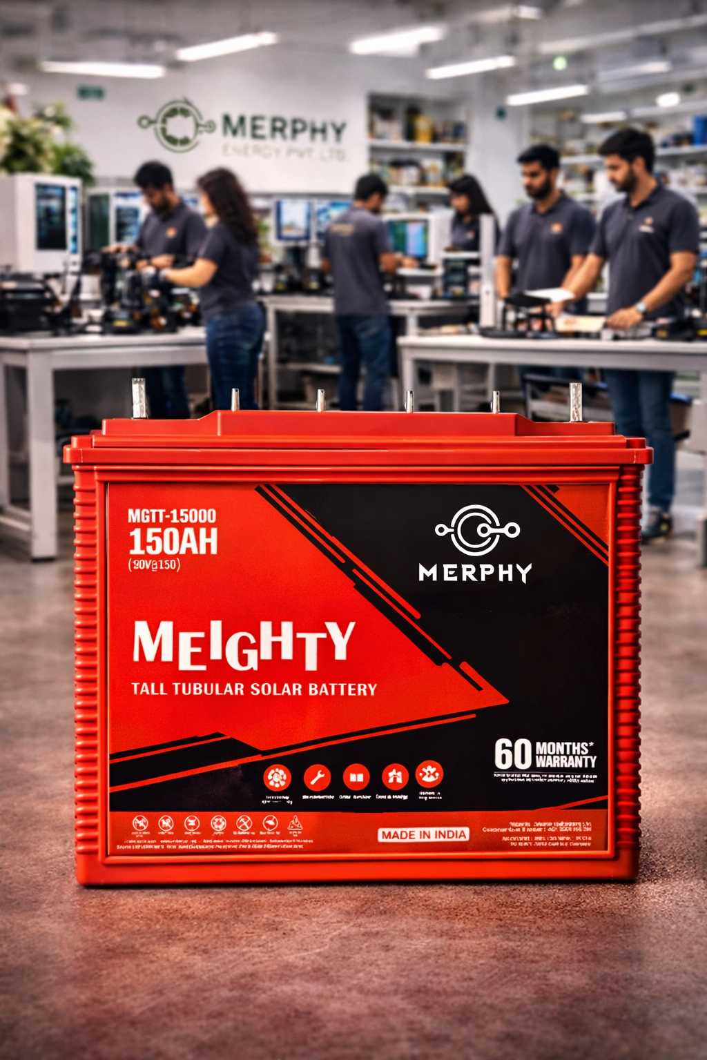 Merphy lithium battery manufacturer in India with 150Ah solar battery in modern production facility